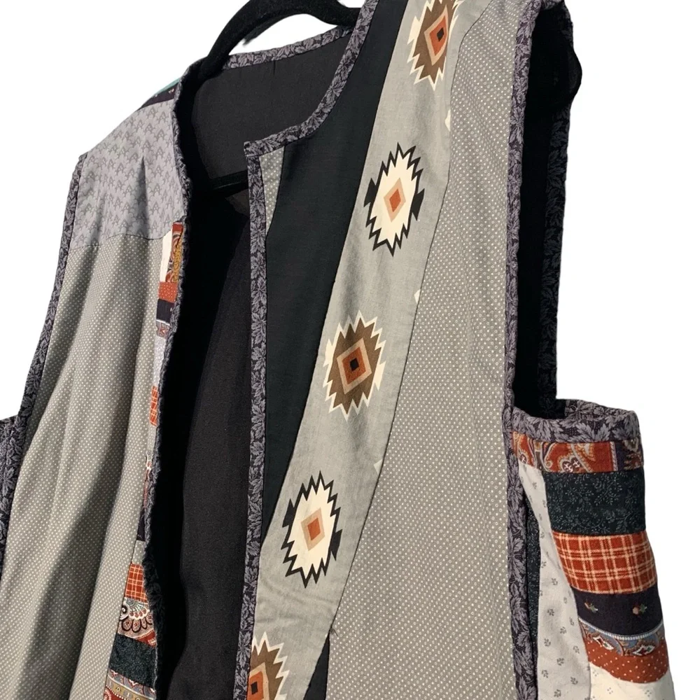 Vintage Handmade Patchwork Quilted Buffalo Prairie Vest Southwest Large